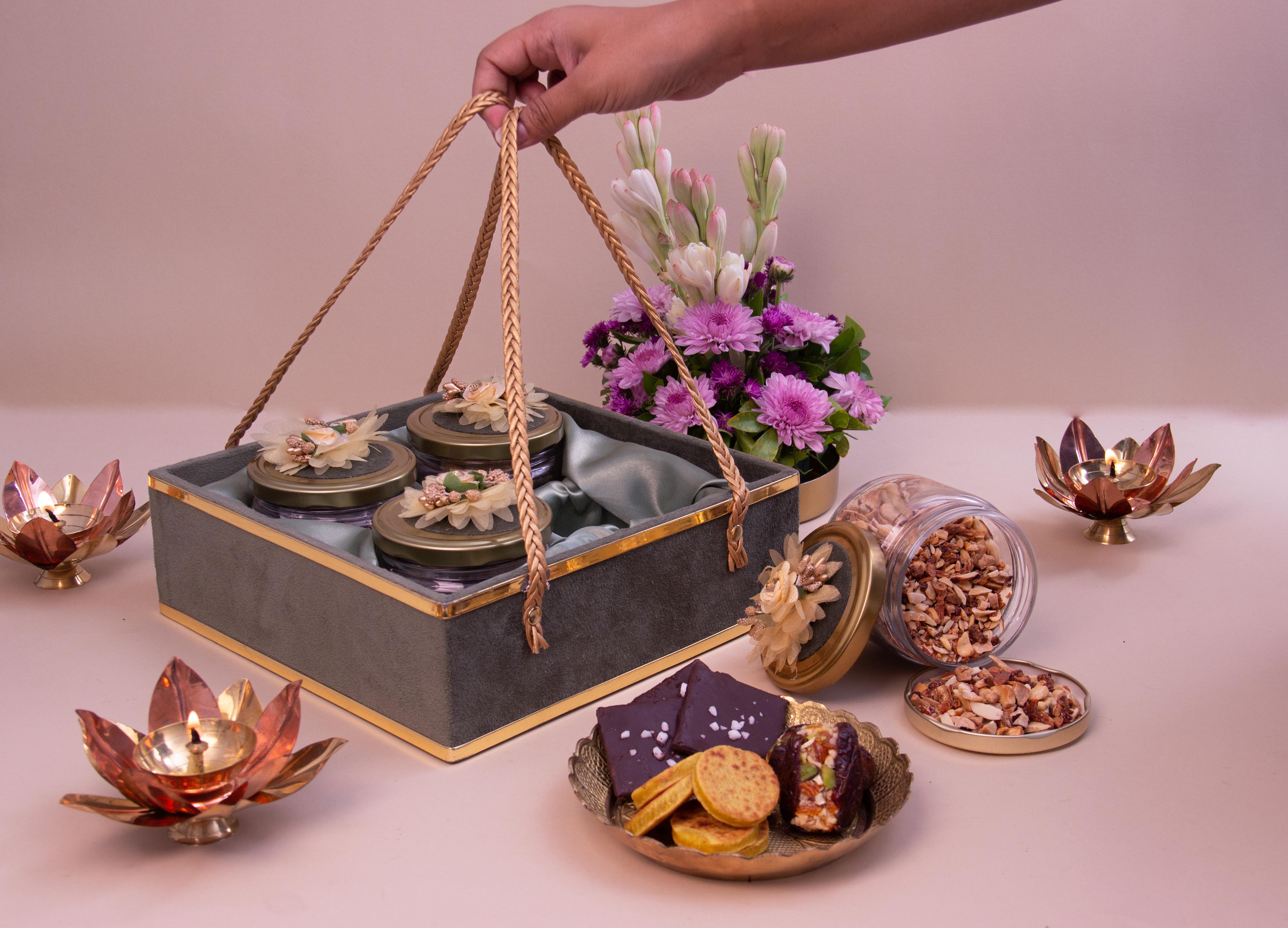 Suede Tray with Jars