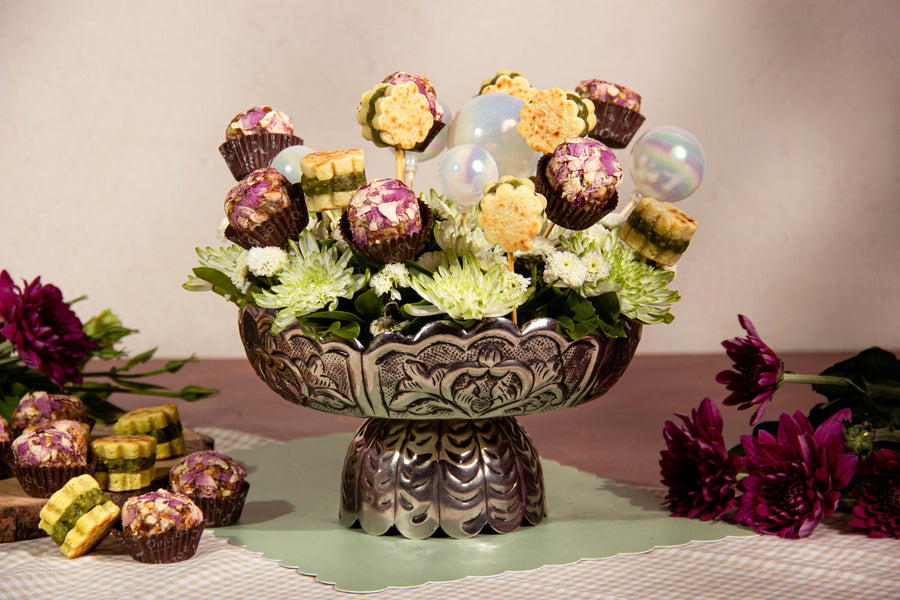 Silver Urli Gift Set – Floral & Sweets on Skewers
