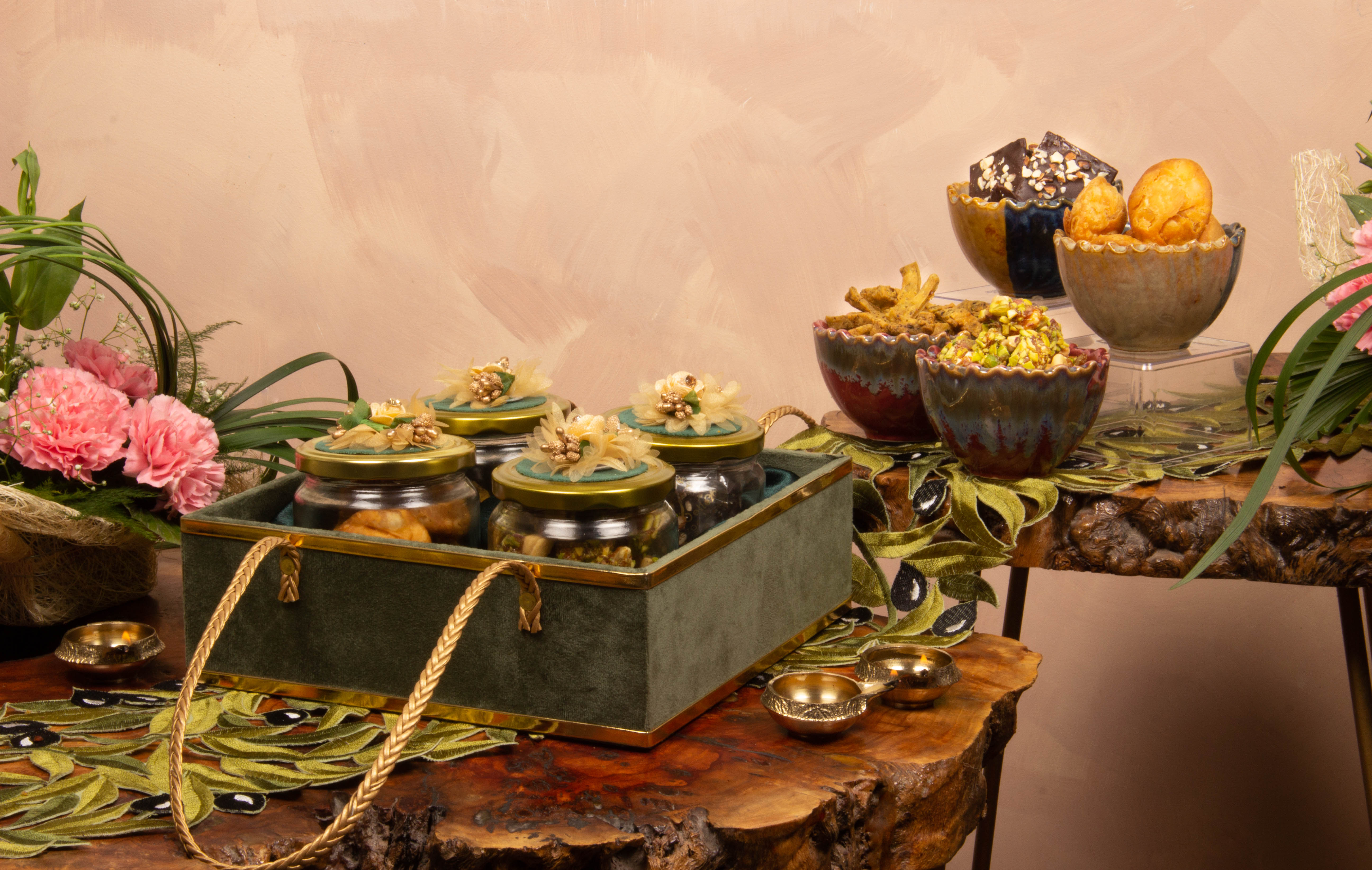 Suede Tray with Jars