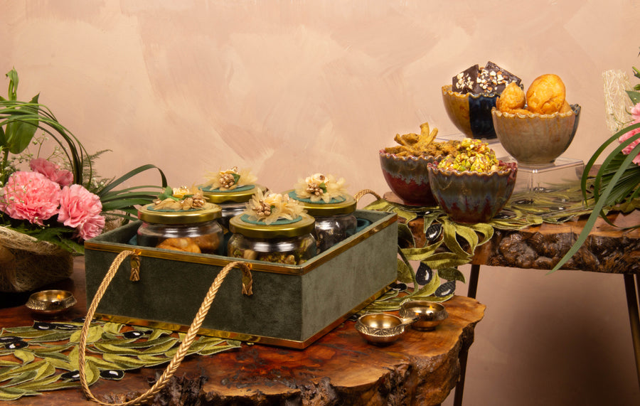 Suede Tray with Jars